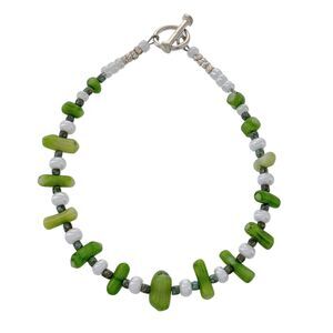 Vintage Sterling Silver 925 Green Dyed Coral Turquoise Faux Pearl Bracelet 7"